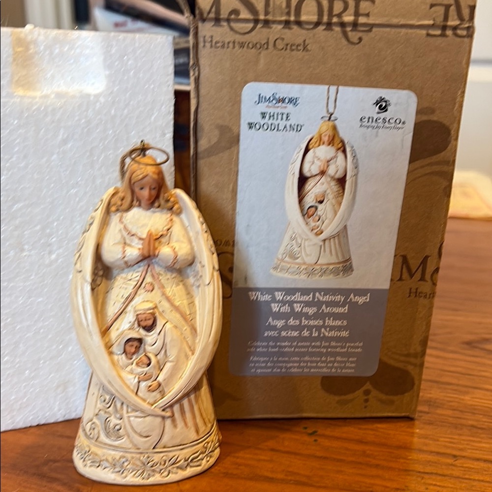 Jim Shore White Woodland Nativity Angel with Wings